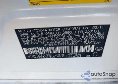 2011 Lexus Gs 350 from USA, damaged, VIN JTHBE1KS7B0053309